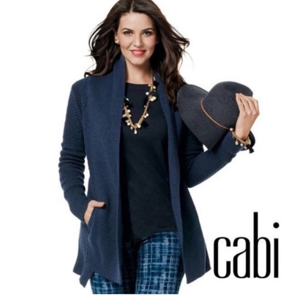 CAbi Countryside Chunky Cable Knit Cardigan Sweater Navy Blue Open Front Size M - Picture 1 of 16